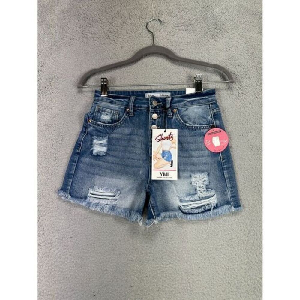 YMI Jean Shorts Womens 1-25 Junior‎ Blue Dream Buttonfly Distressed Ladies NEW